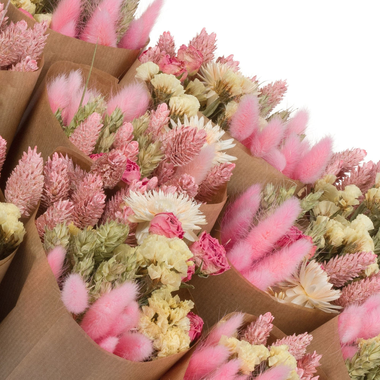 Keepsake dried market bouquet of preserved blush, pink and ivory florals