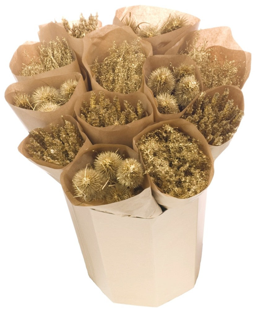Dried Flowers - Mono Designer Bucket - Festive Mix Gold