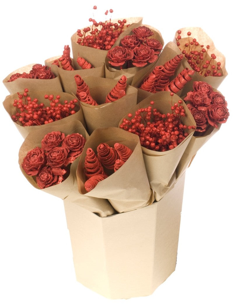 Dried Flowers - Mono Designer Bucket - Festive Red