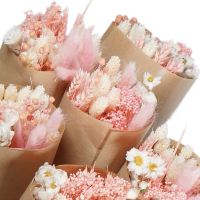 Blush dried market bouquet of preserved blush, peach and cream florals