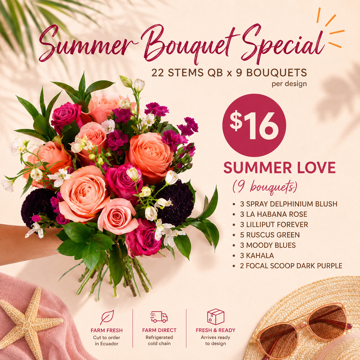 Fresh Flower Bouquets | Summer Love | 9 Fresh Hand-Tied Bouquets